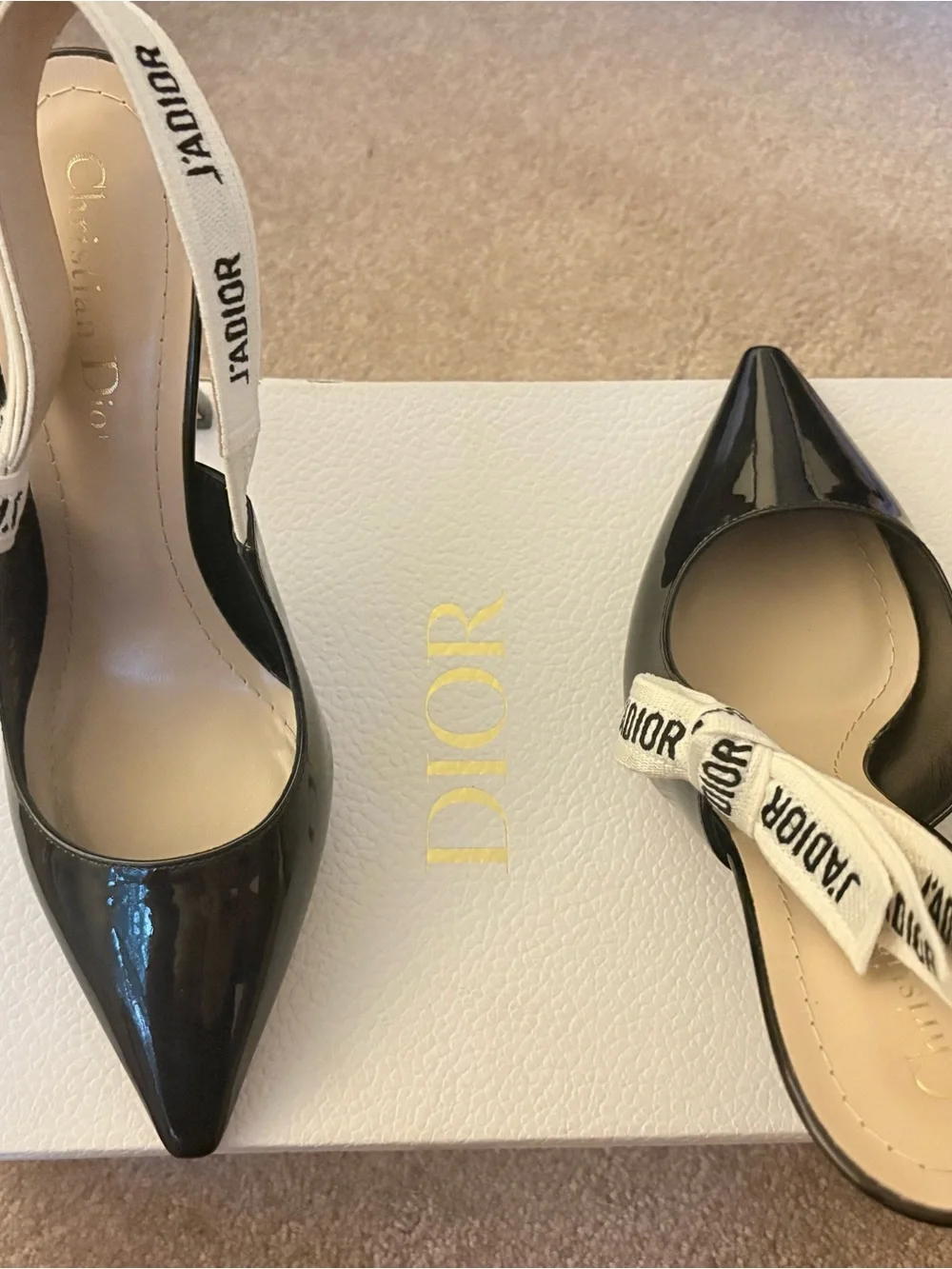Dior Black Patent Slingback Pump with Branded Ribbon
